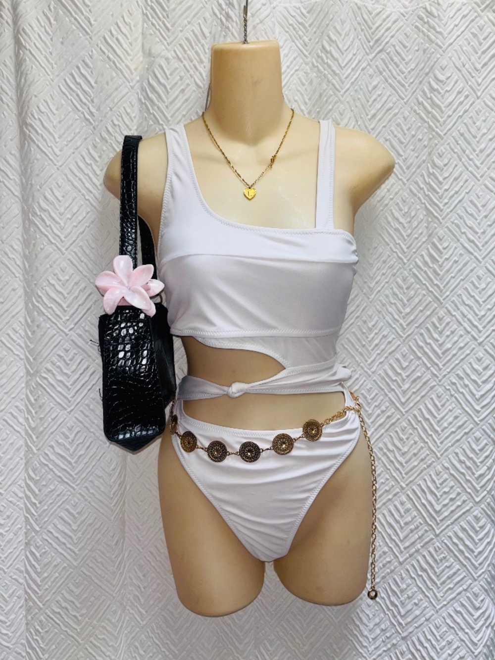 White one piece swimsuit medium asymmetrical